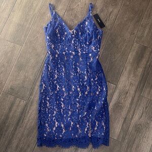 NWT Lulu's Royal Blue Lace Overlay Midi Dress